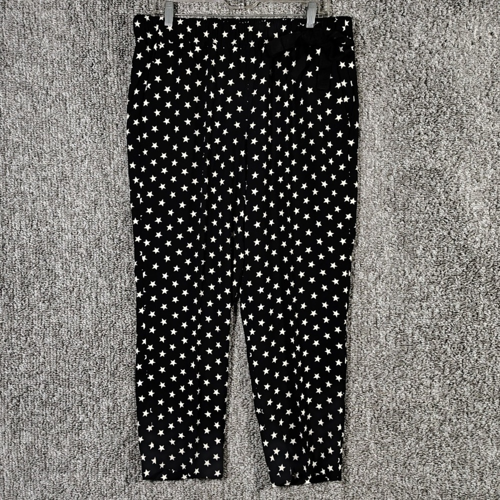 J.Crew Star Print Pants Black White Bow Pull On Womens 14 Celestial Whimsical